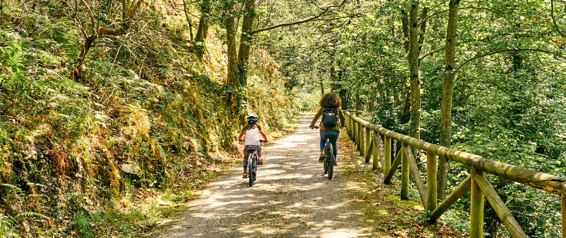 Touristes sur la voie verte Senda del Oso, Asturies