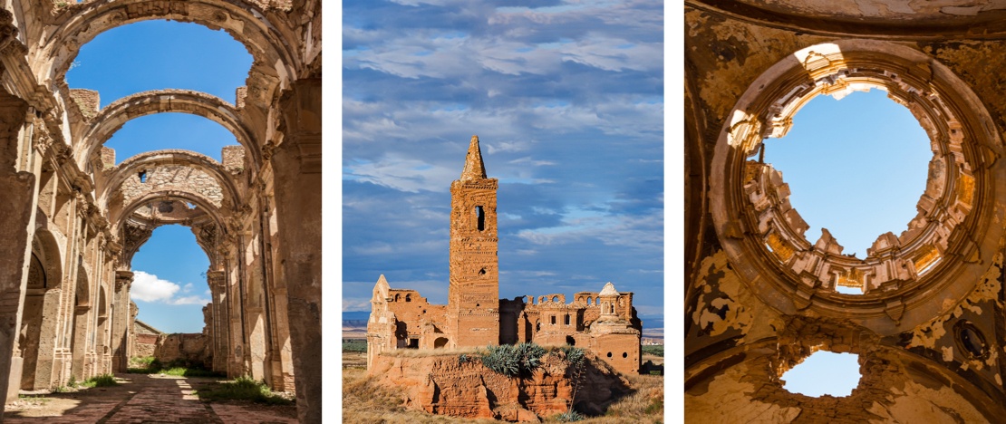 Particolari del vecchio villaggio di Belchite a Saragozza, Aragona