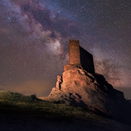 Milky way over the Zafra castle in Guadalajara, Castilla-La Mancha