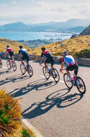 Cyclists doing a descent in Spain