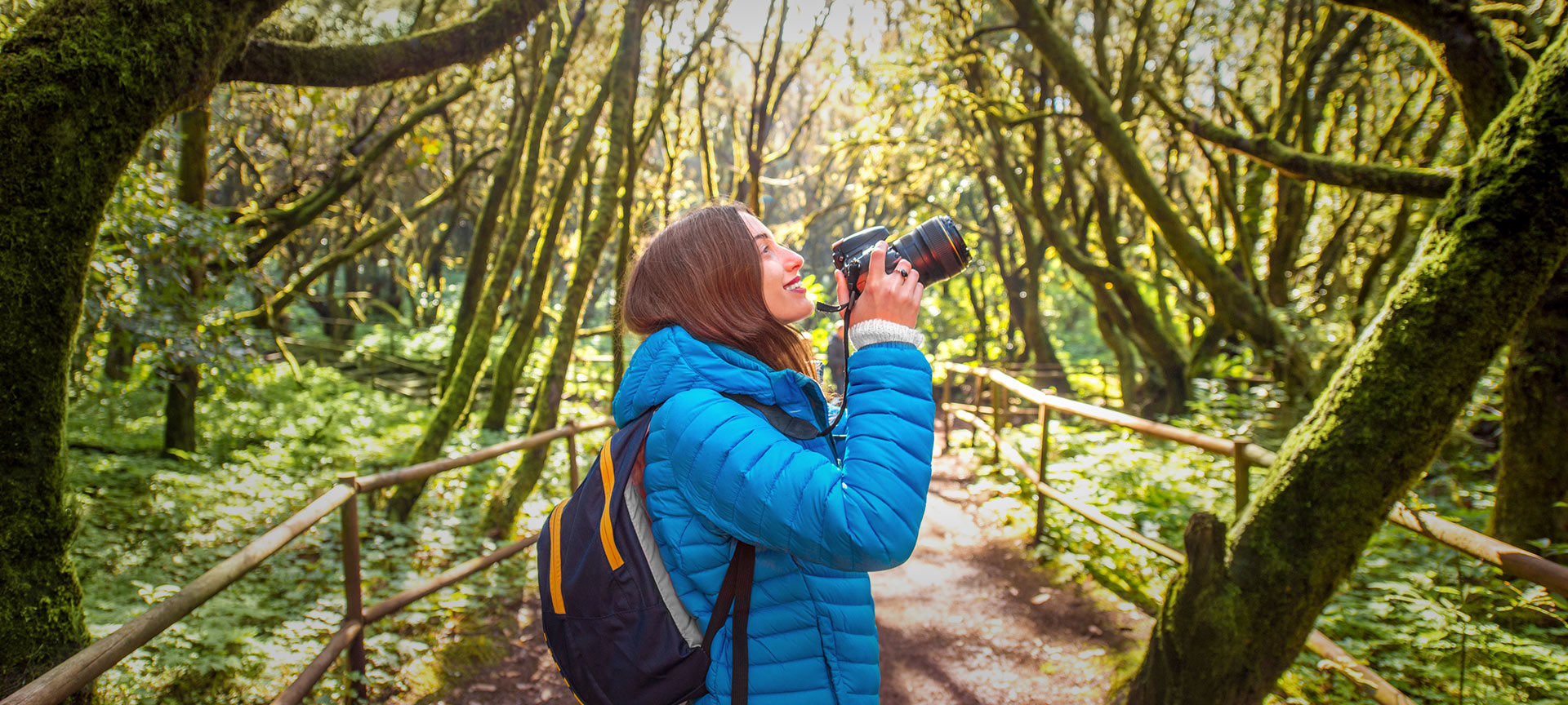 Tourist im Garajonay-Nationalpark auf La Gomera, Kanarische Inseln