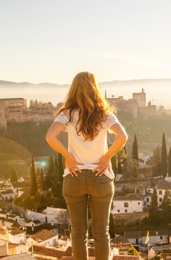 Tourist gazing at the Alhambra in Granada