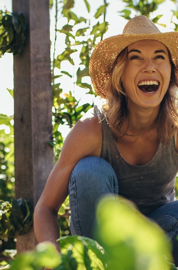 Tourist in vegetable garden