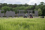 Tourists on a greenway in Girona, Catalonia