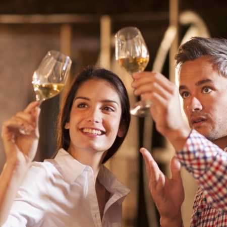 Turista a una degustazione di vini