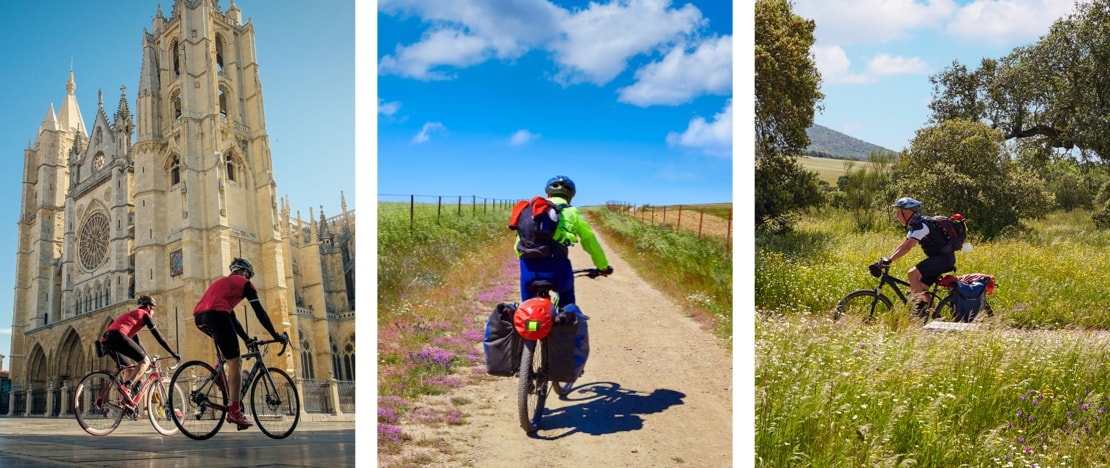 Turistas practicando cicloturismo en la Ruta de la Plata