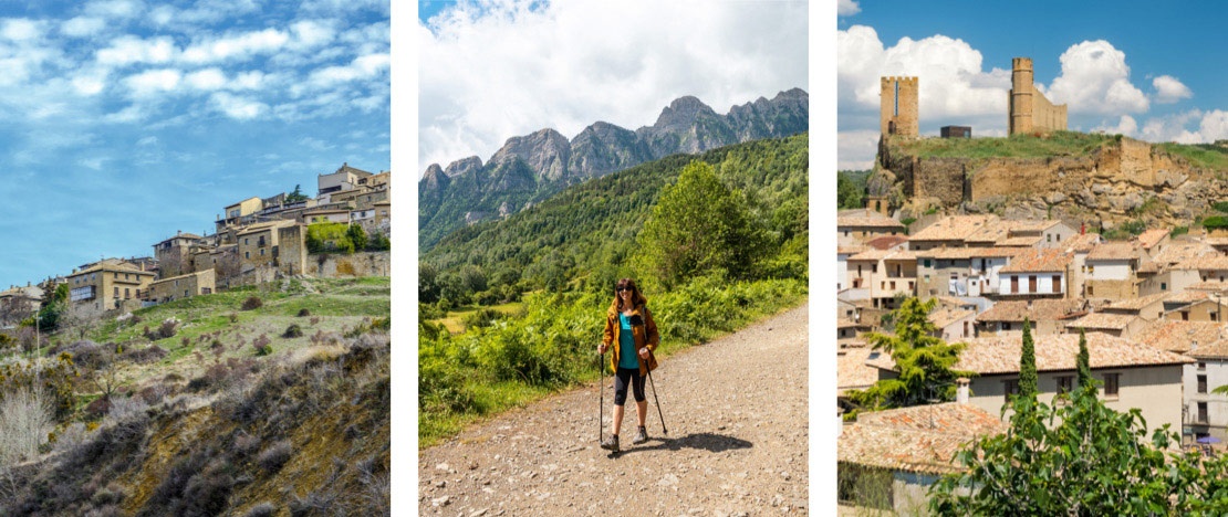 Sinistra: Sos del Rey Católico a Cinco Villas / Centro: Turista in Aragona / Destra: Un castello a Cinco Villas, Saragozza