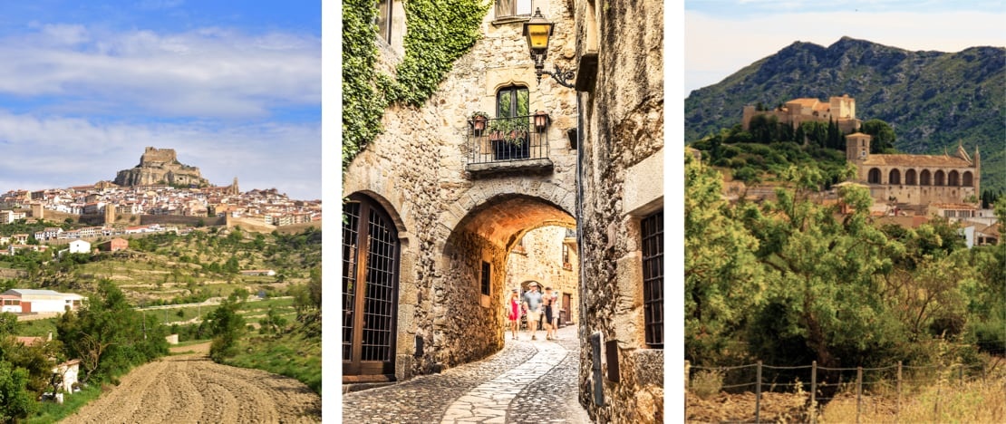 À gauche : Morella dans la province de Castellón / Centre : Pals dans la province de Gérone / Droite : Artá à Majorque