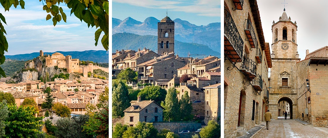 Links: Alquézar. Mitte: Aínsa. Rechts: Cantavieja