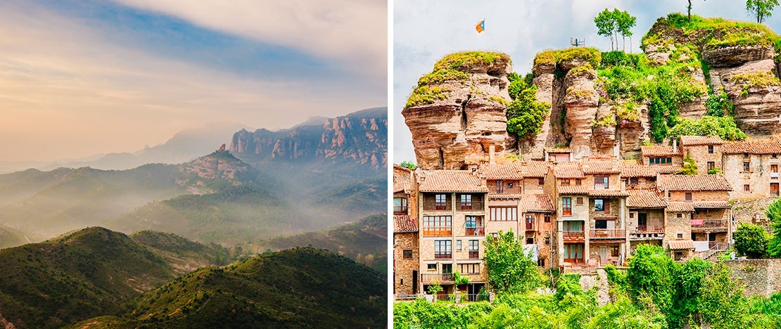 Links: Naturpark Sant Llorenç del Munt i l'Obac Rechts: Ansicht von Rupit