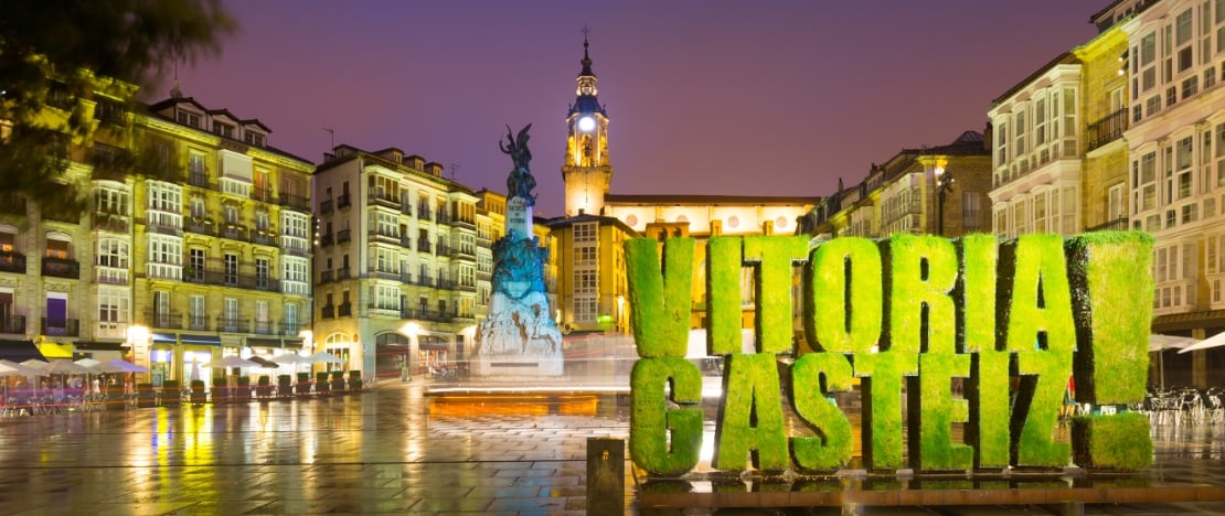 Detail of Plaza de la Virgen Blanca in Vitoria, Alava, The Basque Country